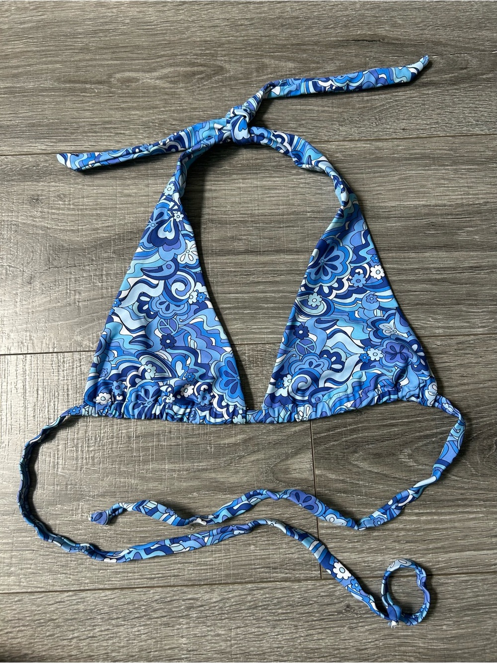 Full Tilt Girls Blue Retro Floral Halter Bikini Top